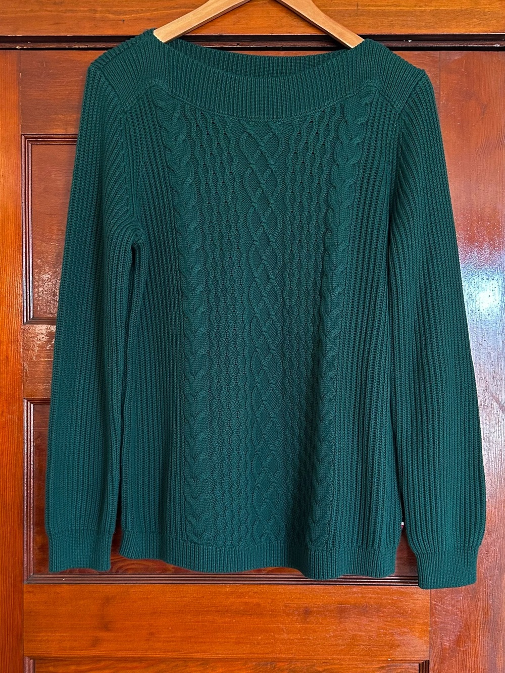 New Tommy Hilfiger Forest Green Cable Knit Boat Neck Sweater Size Medium Winter